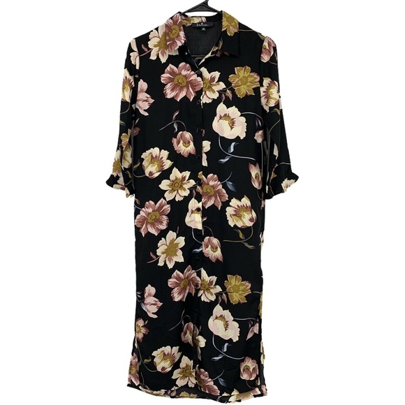 Lulus Mary Anne Shirt Dress Womens XS Black Floral Print Button Up Midi - Picture 4 of 10